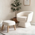 thumbnail image 3 of Tcbosik Swivel Accent Chair with Ottoman, 360° Barrel Chair with Footrest, Modern Reading Chair, Upholstered Armchair for Living Room, Bedroom, Beige+White, 3 of 6
