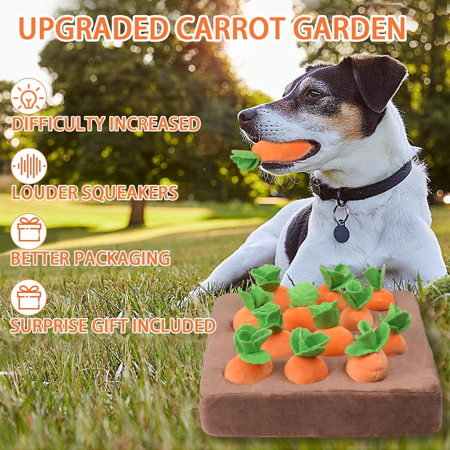 Dog Puzzle Toys, 13''x13'' Interactive Squeaky Carrot Dog Toys for Small Medium Dogs, 12 Pcs