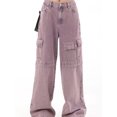 thumbnail image 2 of Pantalones vaqueros para mujer, estilo safari, estilo americano, retro, morado, con bolsillos, combinables, elegantes, para verano, holgados, para estudiantes., 2 of 5