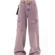 thumbnail image 2 of Pantalones vaqueros para mujer, estilo safari, estilo americano, retro, morado, con bolsillos, combinables, elegantes, para verano, holgados, para estudiantes., 2 of 5