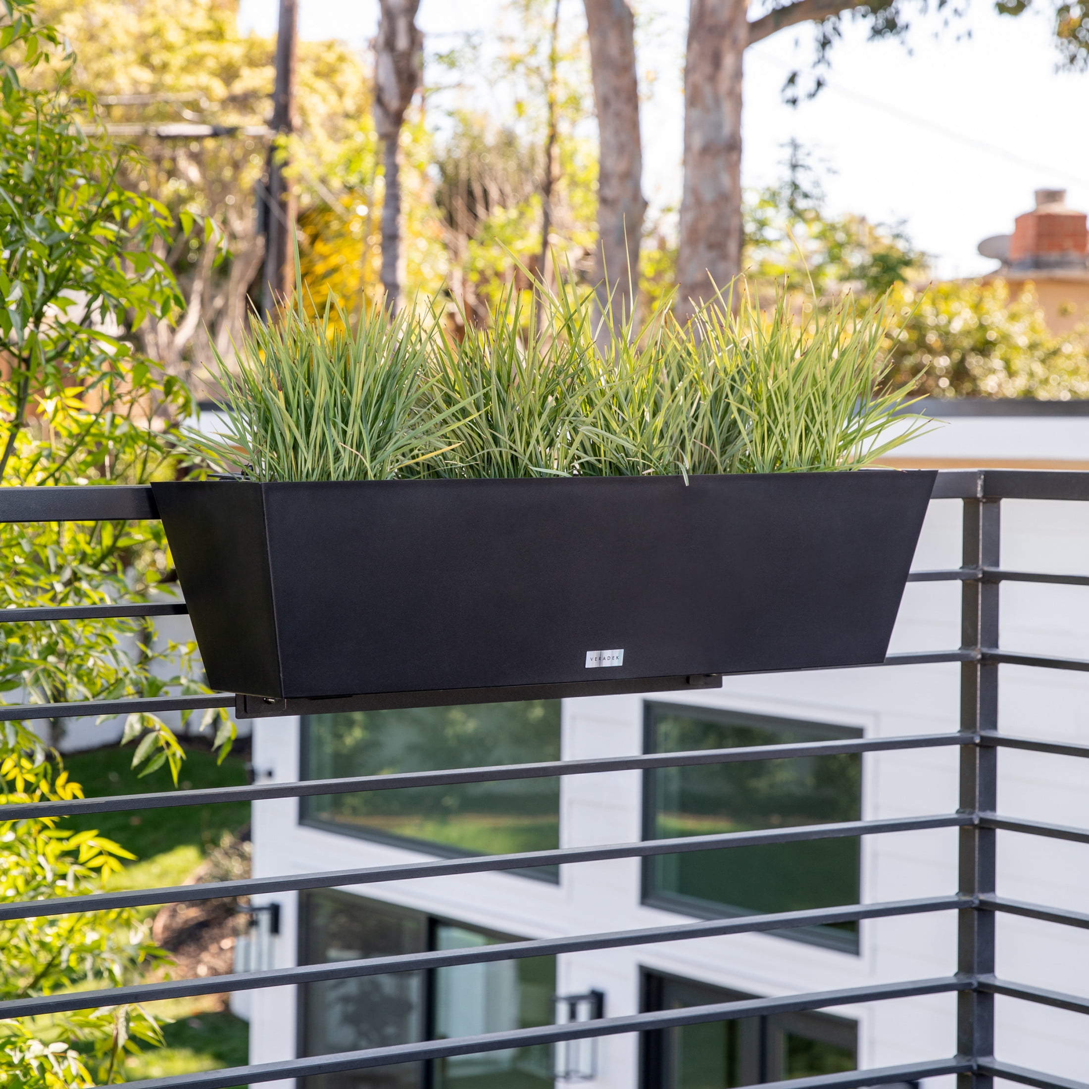 Veradek Pure Series Railing 36" Plastic Planter - Black