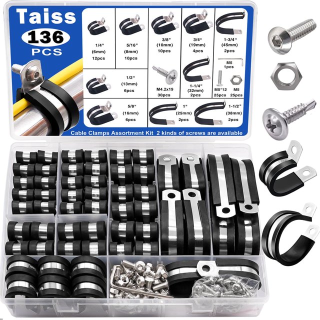 Kit surtido de abrazaderas para cables Taiss 136 piezas de acero inoxidable 304