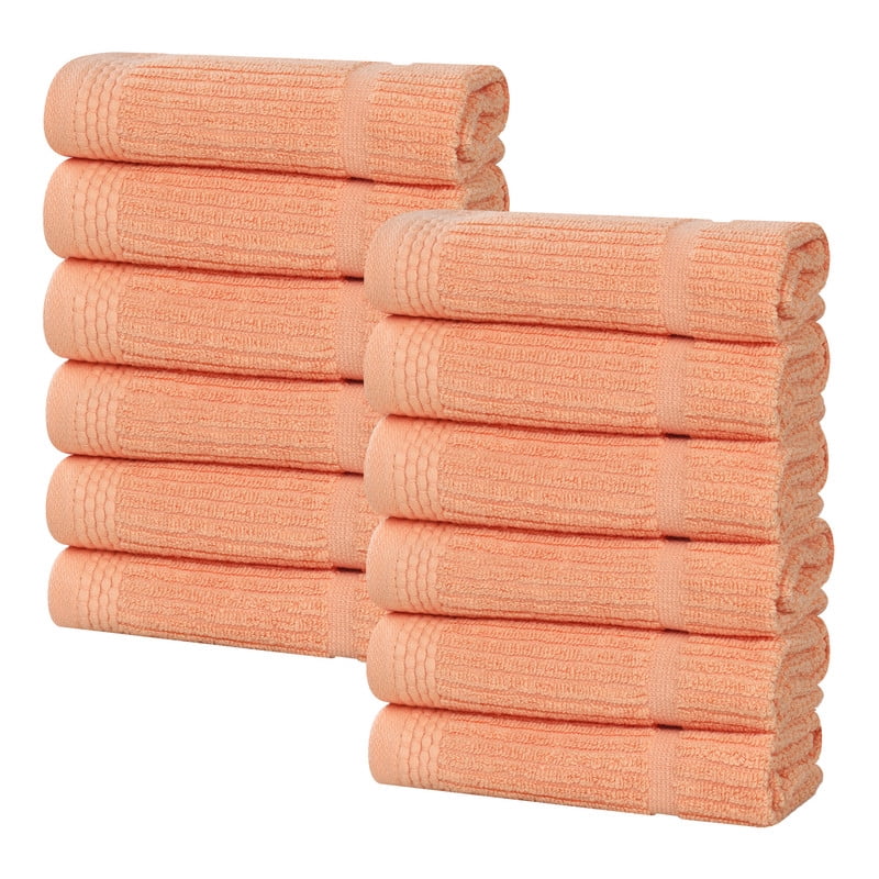 Superior Milo Smart Twist Cotton Medium Weight Face Towels Washcloths, Set of 12, Peach