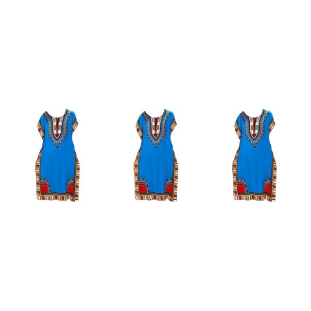 maskred Mode Femmes Plage Vacances Robe Boho Ethnique Élégante Robe en Vrac Bleu 3Set