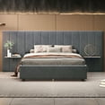 thumbnail image 3 of Harper & Bright Designs Queen Size Upholstered Platform Bed with Big Headboard, Velvet Bed with Storage Nightstand for Bedroom, Gray, 3 of 11