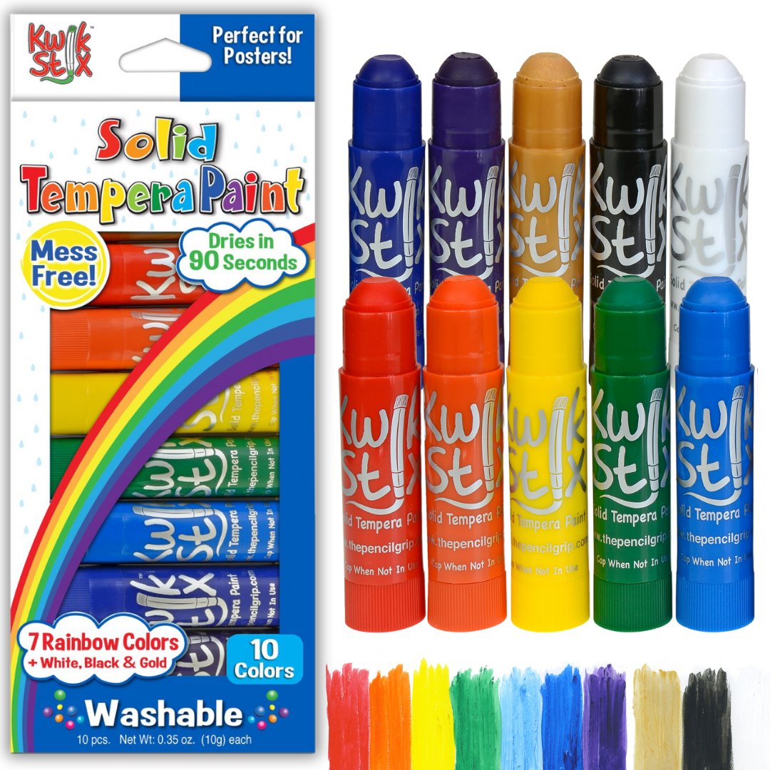 Kwik Stix Solid Tempera Paint Sticks Bundle, 30 Count (3 Packs of 10), Jewel, Pastel & Rainbow Colors, Washable, Quick-Drying, Non-Toxic