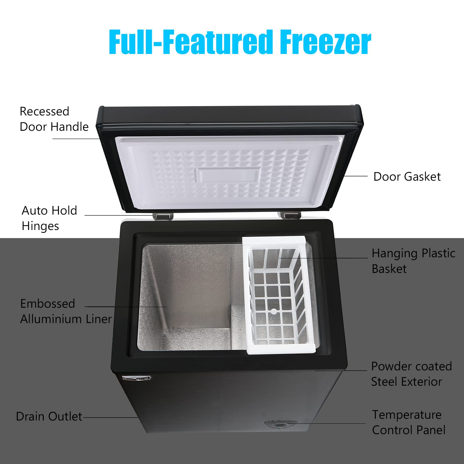 WANAI Deep Freezer 3.5 Cu.ft,Chest Freezer with Top Open Door,Suitable for Apartments, Dorms or Garages,White