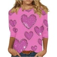 thumbnail image 2 of Avrnliq Womens Pink Glitter Heart Print Top - Round Neck Three-Quarter Sleeve Stretchy Inclusive Size Valentine's Day Casual Blouse,Size 3XL, 2 of 6