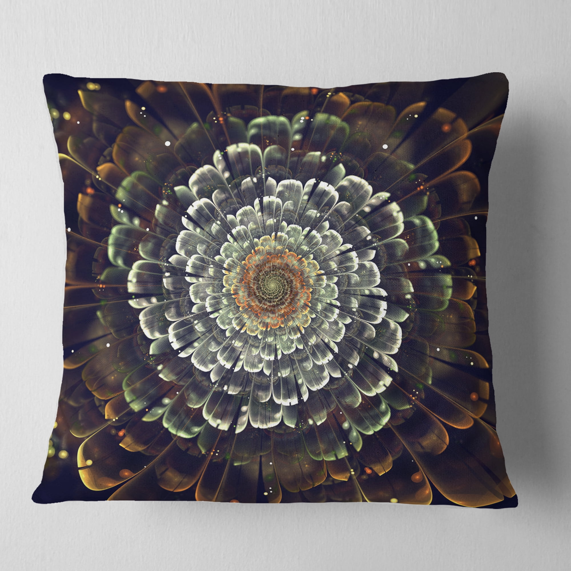Designart Silver Metallic Fabric Flower - Abstract Throw Pillow - 18x18