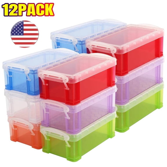12 PackSmall Plastic Box, 5" X 2.8" X 2"  Stackable Mini Storage Box with Lid, Clear Organizer Container for Jewelry Beads, Small Crafts Items Accessories