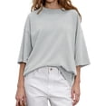 thumbnail image 4 of Crew Neck Half Sleeve Women Loose Solid Color T-shirt Tops, 4 of 7