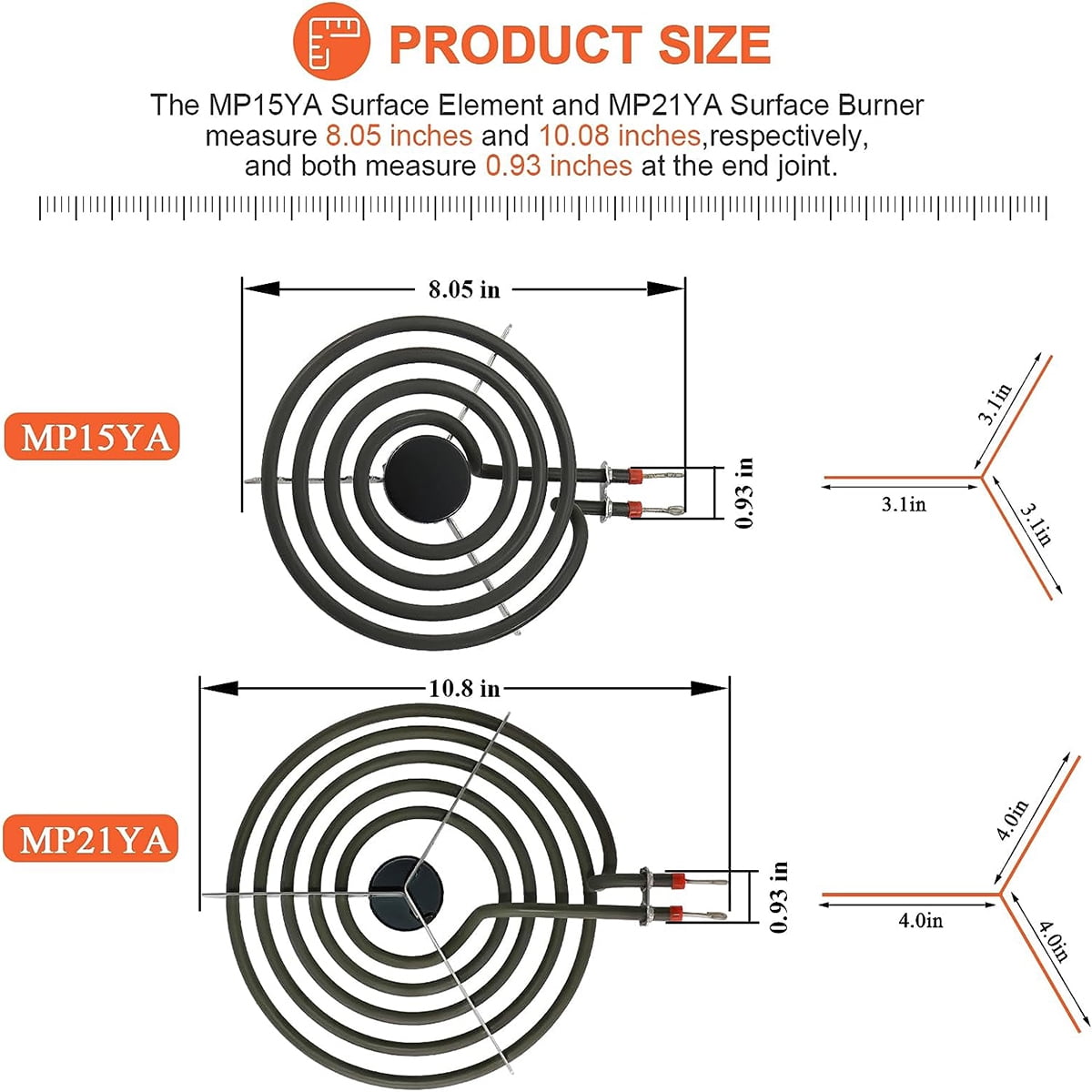 MP22YA Electric Range Burner Element Set (2 Pcs MP15YA 6" & 2 Pcs MP21YA 8") for Whirlpool Maytag Ranges/Stove