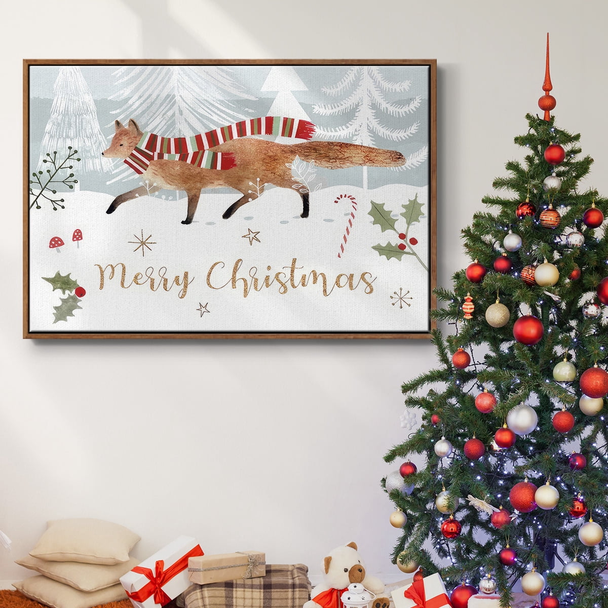 Woodland Christmas Collection A - Framed Gallery Wrapped Holiday Canvas - 17 x 25 - Rosewood Frame