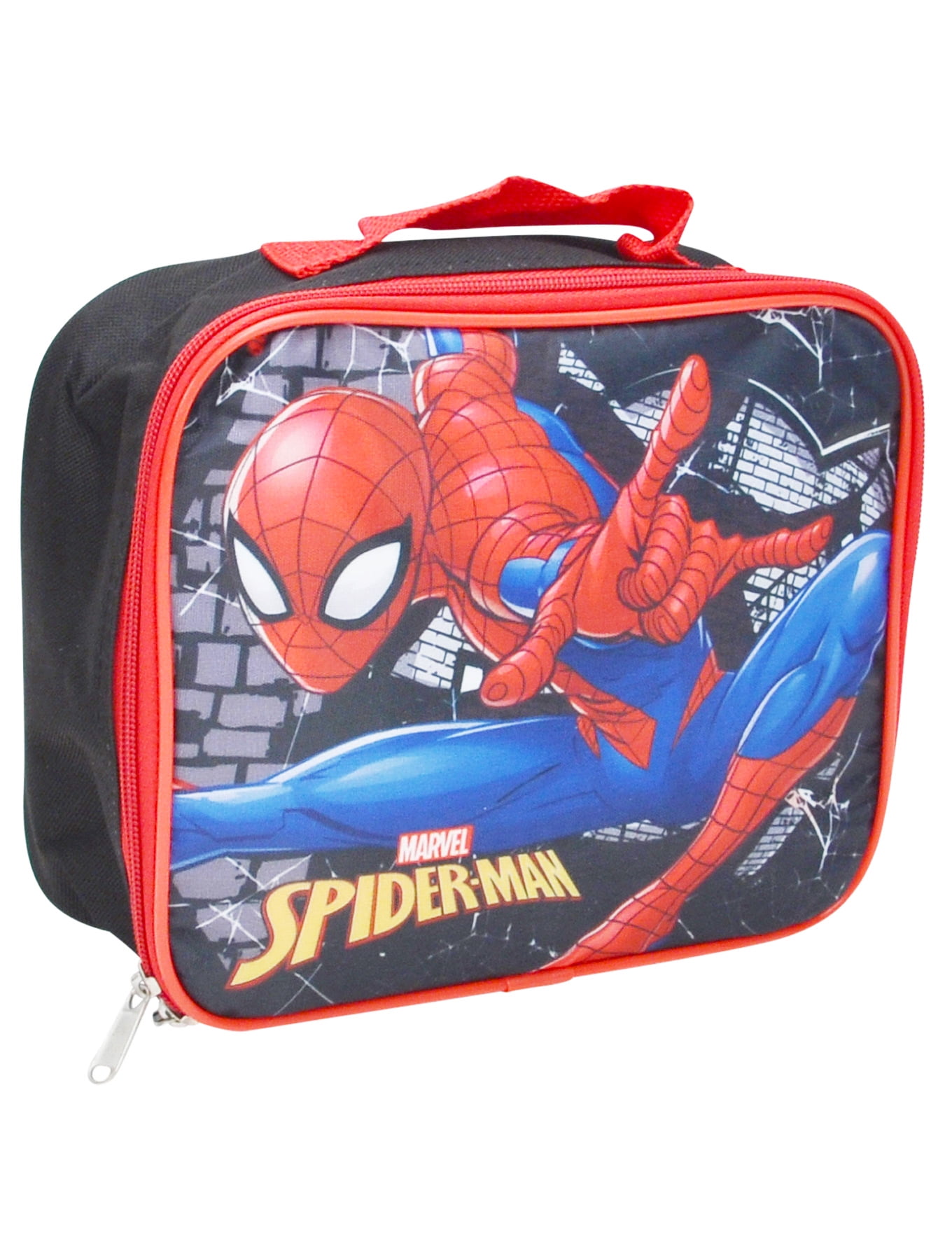 NEW BOYS BLUE RED MARVEL SPIDER MAN LUNCH BOX/BAG SUPERHERO SPIDERMAN ZIPPED 