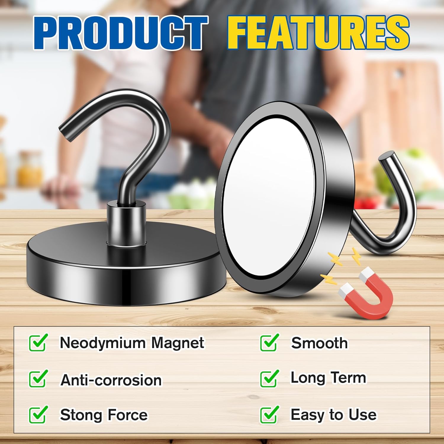 GRTARD 10-Pack Magnetic Hooks Heavy Duty 110 lbs photo 2
