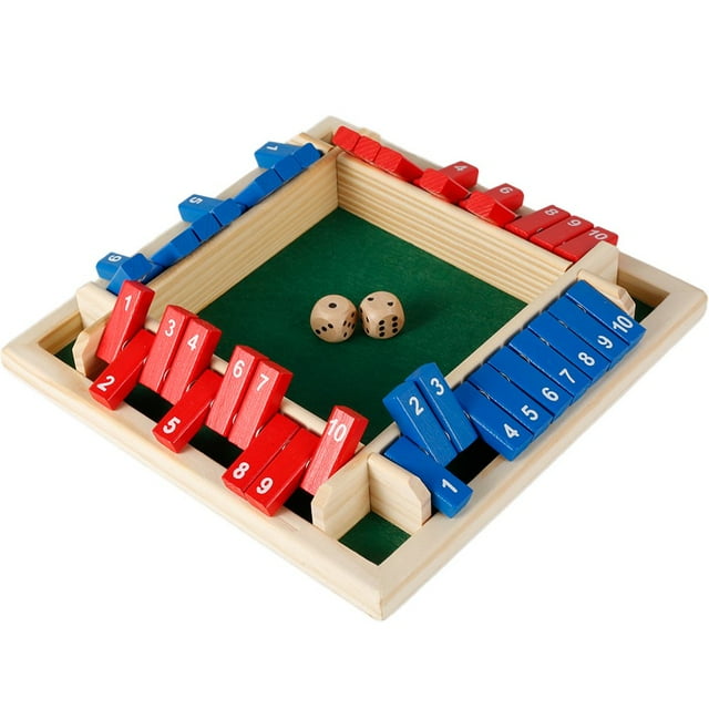 4 Player Shut the Box Set Eco-Friendly Wooden Interactive Shut the Box Dice Game with Digital Numbers Non-Burr Four-Sided Flop Games Toy for KTV Bar Club Party