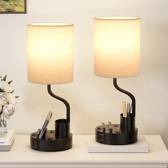 NiteLoom 2 Pack Table Lamps, 3 Color Temperature with USB-A C & 2 AC Outlets for Bedroom Office Dorm