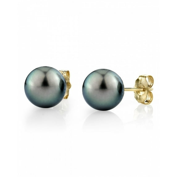 14K Gold 12-13mm Green Tahitian South Sea Cultured Pearl Stud Earrings - AAA Quality