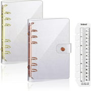 Chris.W 2 Pack A6 PVC 6-Ring Binder Cover with Soft Ruler, Rose Gold Soft Notebook Planner Cover, Transparent PVC