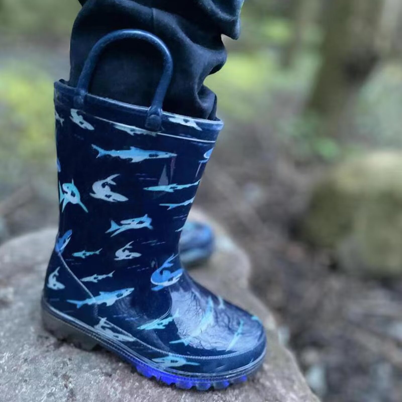 EUXTERPA Toddler Kids Light Up Rain Boots Boys Shark Waterproof Boots Little Kid Size 11