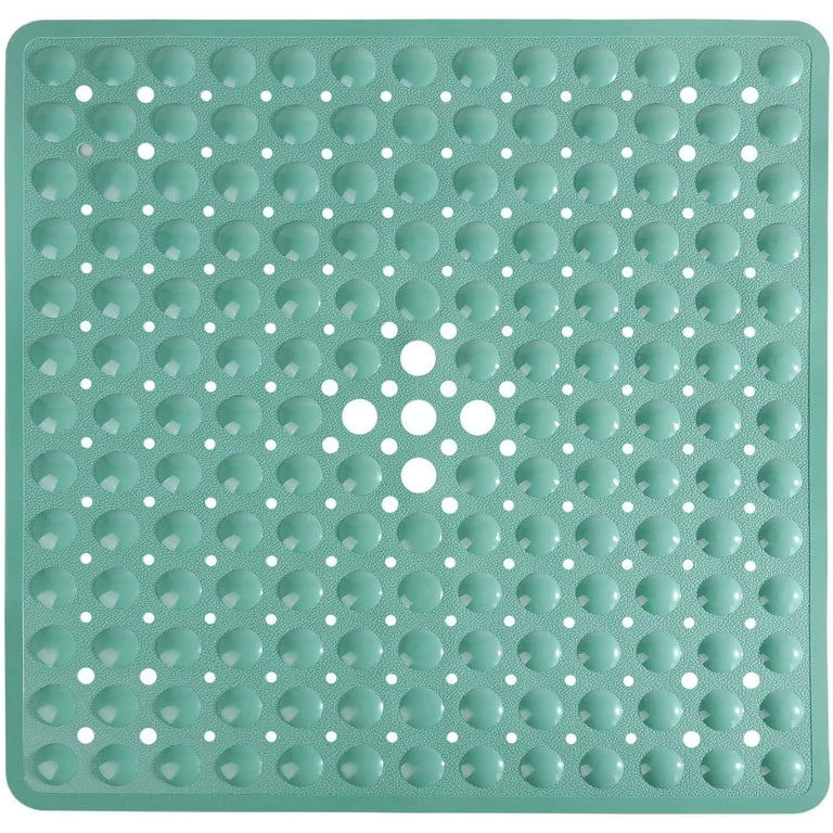 YINENN Shower Mat Square Bathroom Mats 21 x 21 inches with Suction Cups and  Drain Holes, Non Slip and Washable for Showers (White)
