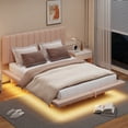thumbnail image 4 of Harper & Bright Designs Queen Size Lift Up Floating Bed Frame with LED Light and USB Port, Velvet Upholstered Queen Hydrualic Platform Bed with Headboard, Pink, 4 of 14
