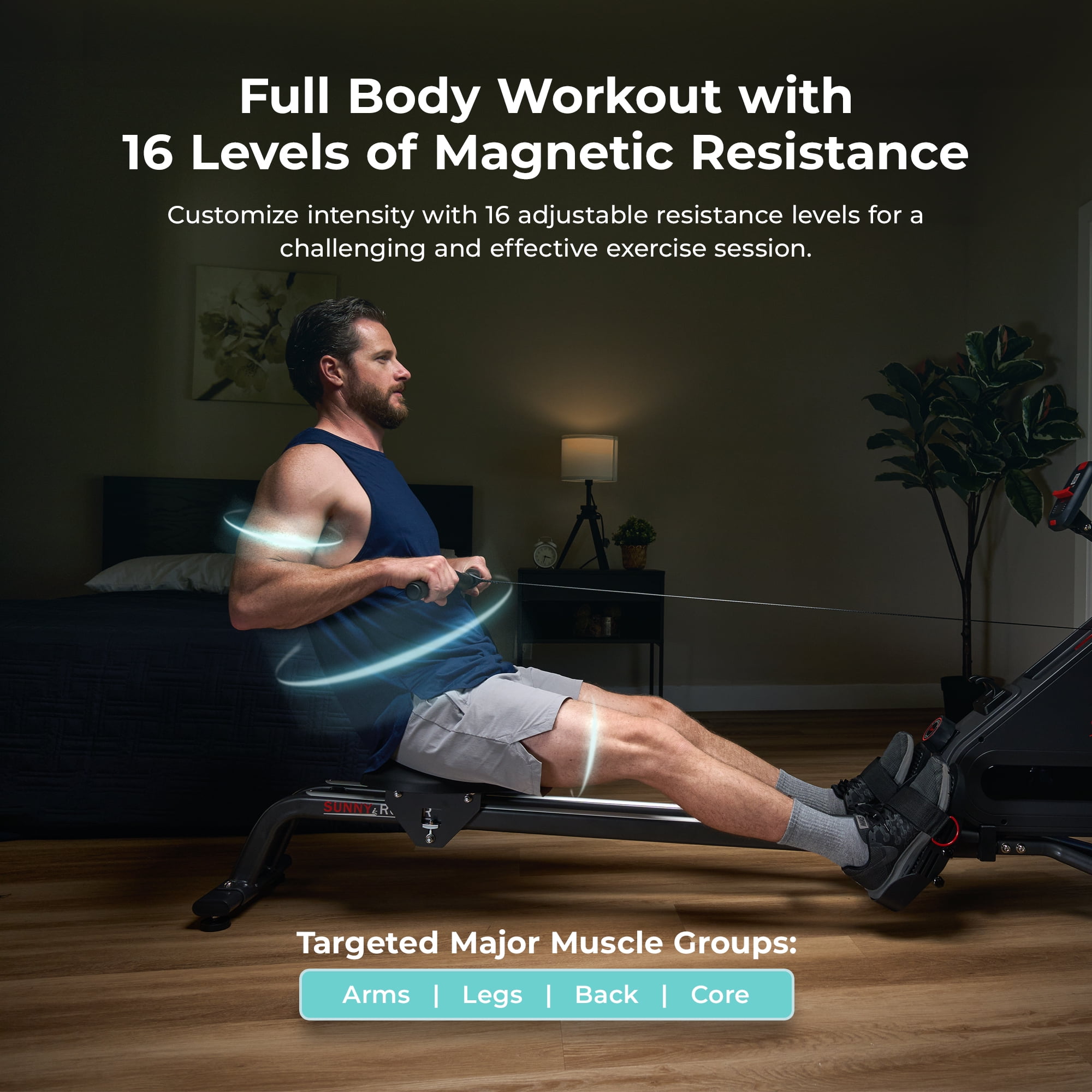 Sunny Health & Fitness Smart Magnetic Rower with Dual Slide Rail - SF-RW523021