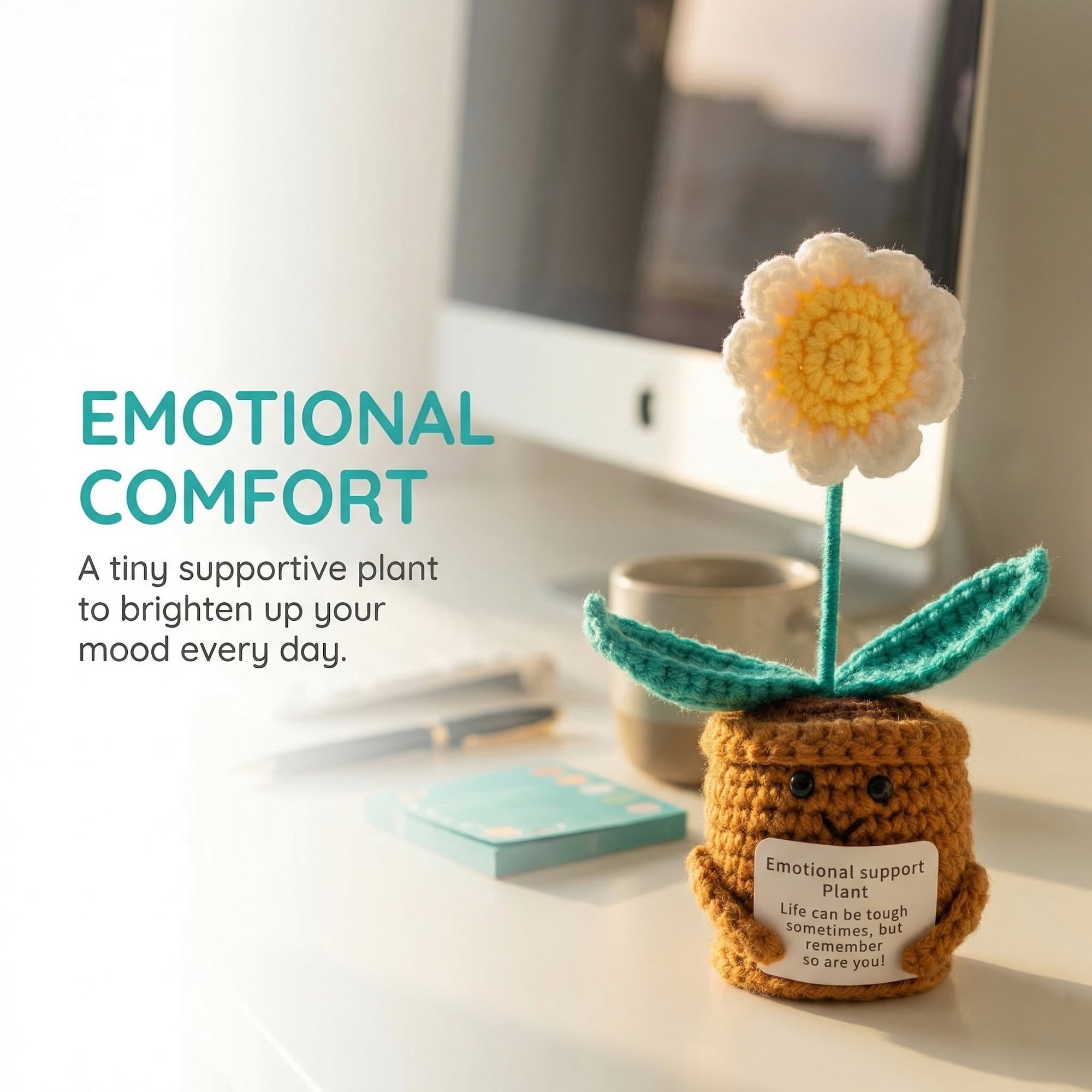 Unique Bargains Handmade Crochet Potted Knitted Plant Daisy-Shaped 4.3inch