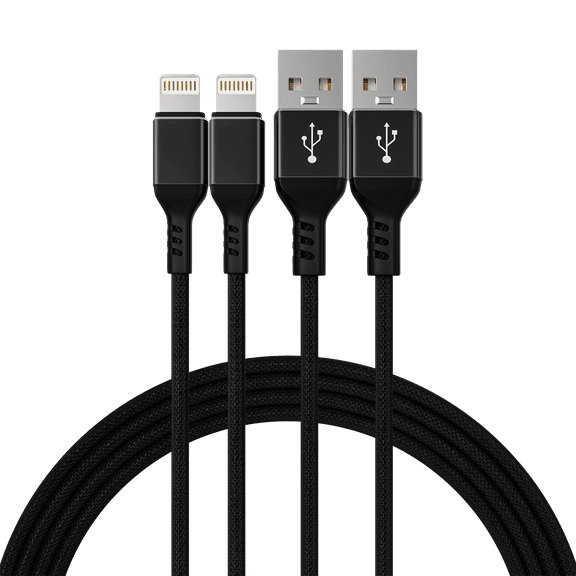 [2 Pack] 6ft Long MFI Certified Phone Charger Cable - Heavy-Duty Durable Braided Data Sync Lightning to USB Charging Cables Cords for iPhones - Black