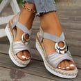thumbnail image 4 of IEMIEMIEM Women's Platform Wedge Sandals Low Heel Dressy Sandals Open Toe Elastic Ankle Strap Summer Fashion Comfortable Walking Shoes Casual Sandal Gray 5.5 Wide, 4 of 5