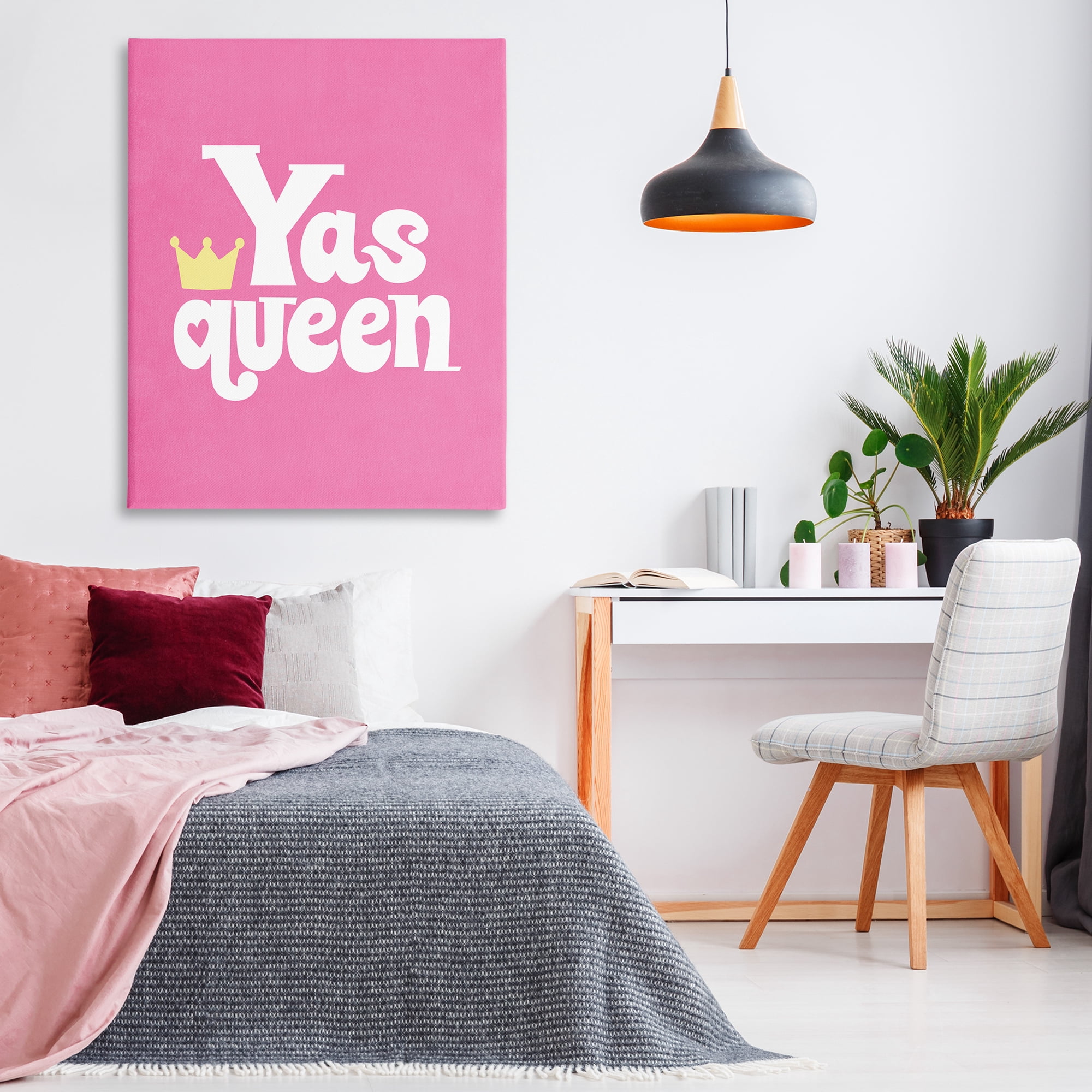 Stupell Industries Yas Queen with Crown Text & Numbers Painting Wrapped Canvas Art Print Wall Art, 36 x 48