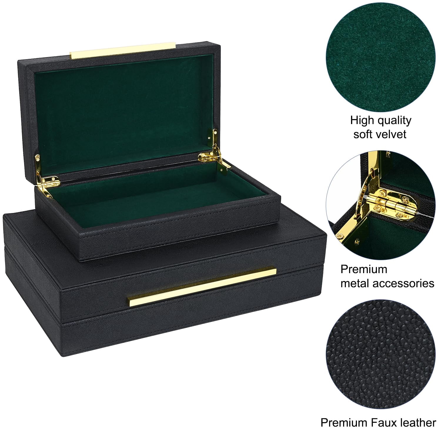 Black Shagreen Box Set Of 2 Faux Leather Decorative Boxes Large Nesting Storage With Lids For Modern Home Decor Stacking Organizer