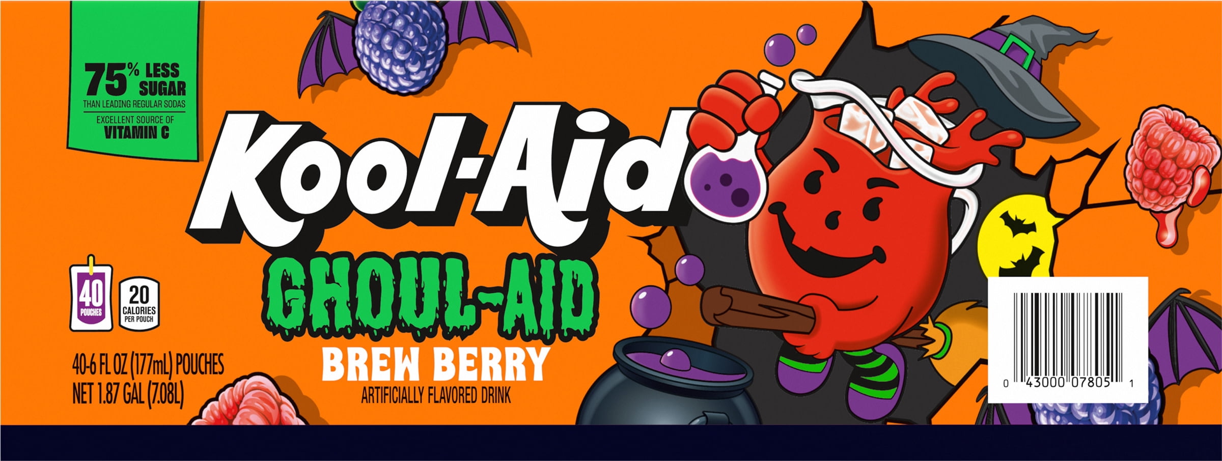 Kool-Aid Ghoul-Aid Jammers Scary Berry Artificially Flavored Soft Drink, 40 ct Box, 6 fl oz Pouches