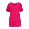 thumbnail image 4 of LLYWEY Vacation Outfits for Women Summer 2 Piece Outfits Sets Solid Color Casual Loose V-Neck Short Sleeve Tops & Drawstring Shorts Sets New-27 Pinky M, 4 of 6
