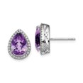 thumbnail image 1 of 925 Sterling Silver Amethyst Cubic Zirconia Cz Stud Earrings Ball Button Birthstone February, 1 of 6