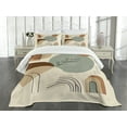 thumbnail image 3 of Ambesonne Modern Quilted Bedspread Set 3 Pcs, Mid Century Boho Sun Leafy, King Size, Beige Dark Sea Green Tan, 3 of 4