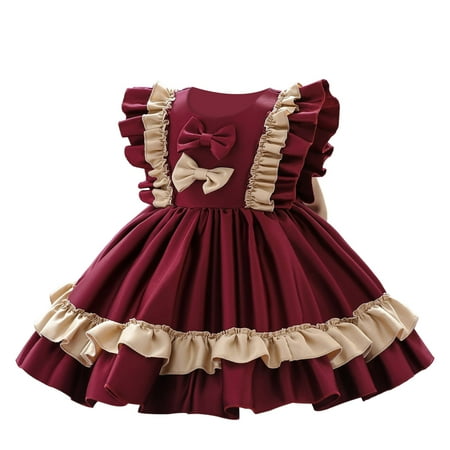 

Kamo Baby Girls Princess Dress Toddler Kids Lolita Short Sleeve Bowknot Birthday Dress