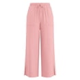 thumbnail image 6 of ZXLBBD Girls Wide Leg Drawstring Elastic Waist Split Hem Loose Solid Color Trousers with Pockets Beach Vacation Fashion Causal Daily Wear,Pink,Size 14 Y-15 Y, 6 of 6