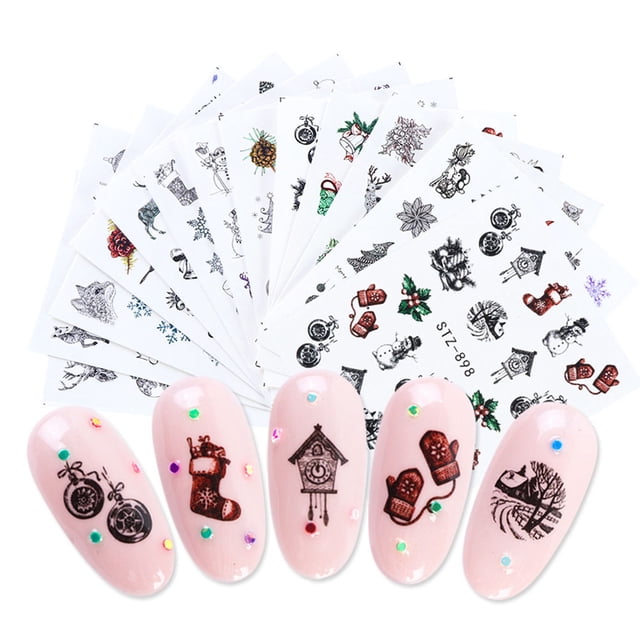 De Pegatinas Navideñas Para Uñas, Pegatinas Para Uñas De Otoño E Invierno, Alce, Muñeco De Nieve, Pegatinas Para Decoración De Uñas, Calcomanías Para Manicura Diy 12 Hojas Vogacara HA038545-00
