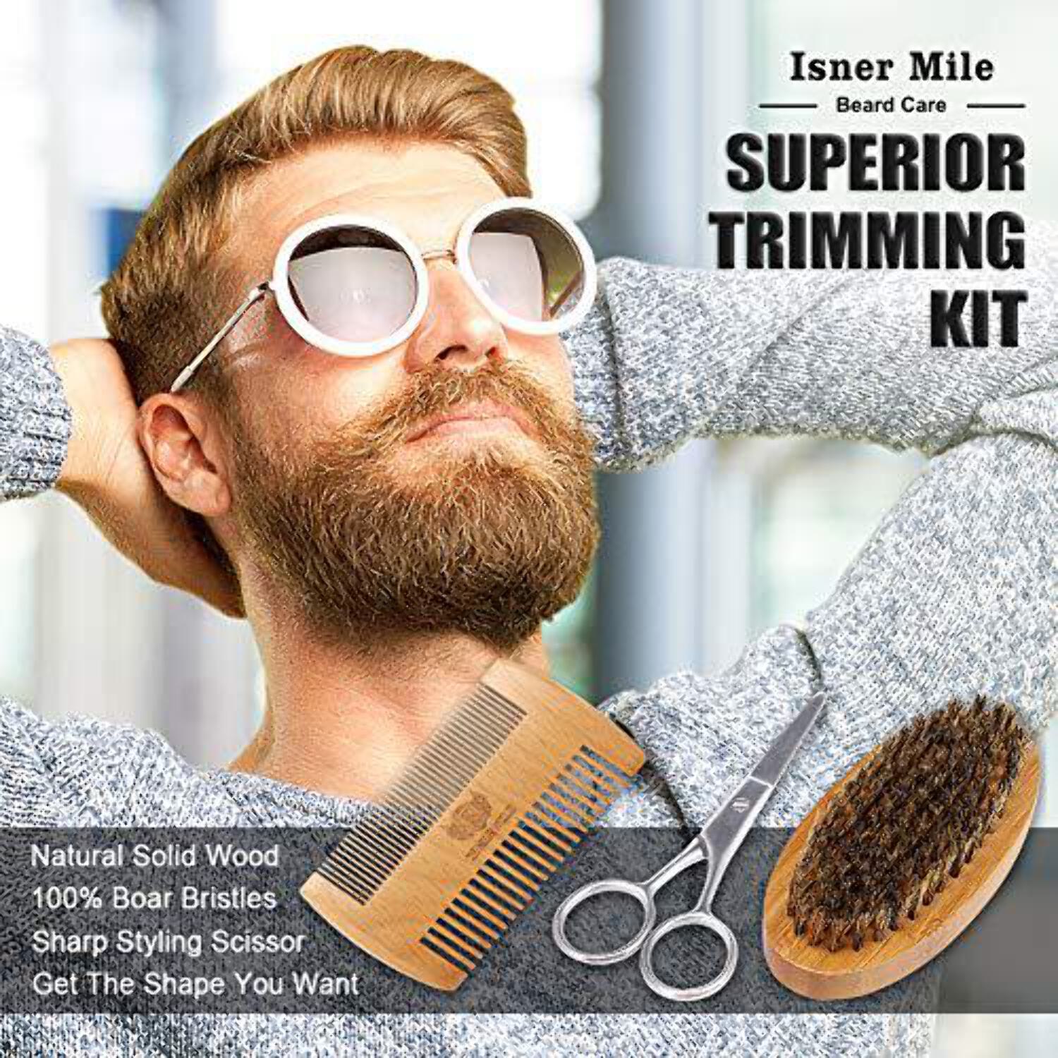 Isner Mile Beard Kit for Men, Grooming  Trimming Tool Complete Set with Shampoo Wash, Beard Care Oil, Balm, Brush, Comb, Scissors  Storage Bag, Perfect Gifts for Him Man Dad Father Boyfriend - image 3 of 7