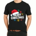 thumbnail image 3 of Christmas Hat Santa Merry Snowflake Print Holiday Party Wear Black Graphic T-Shirt for Men and Women, 3 of 4
