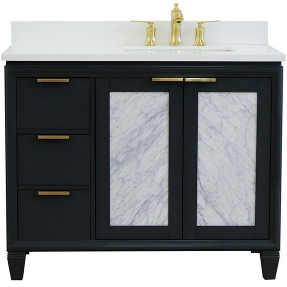 Trento 43" Solid Wood Vanity with Right Rectangle Sink in Gray/White