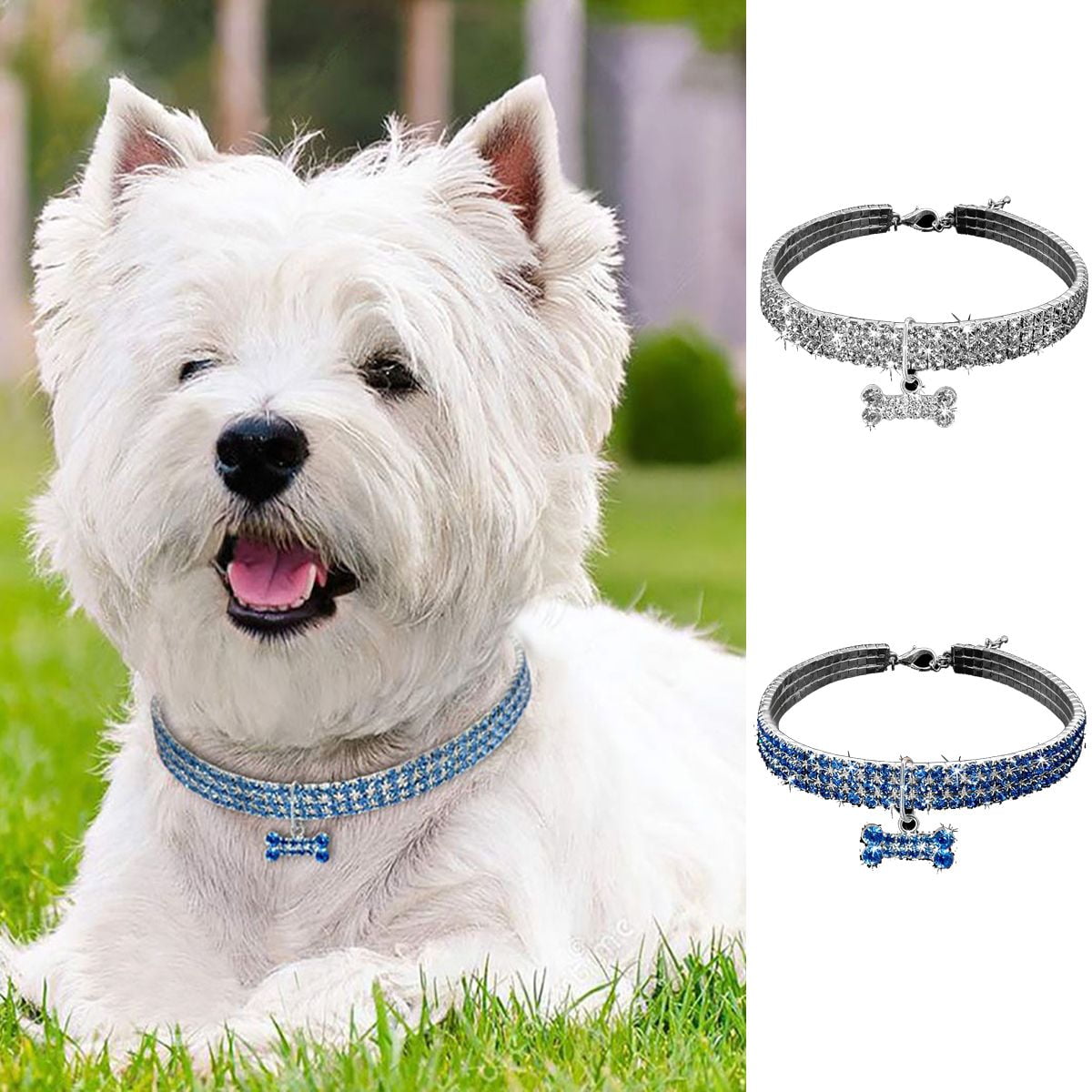 Cat Dog  Rhinestone Pendant Jewelry Pet Necklace Collar Crystal Diamante Bone