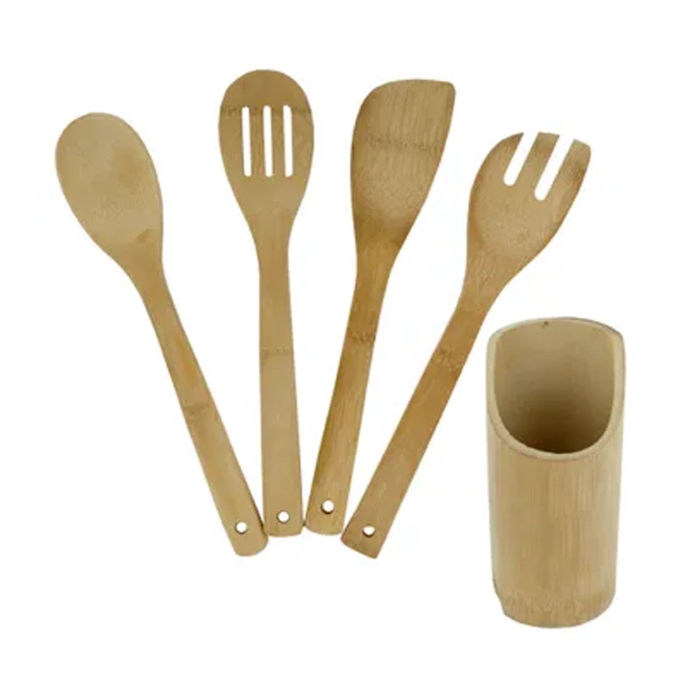 Lipper International 826 Bamboo Wood Kitchen Tools in Mesh Bag 6-Piece Set 