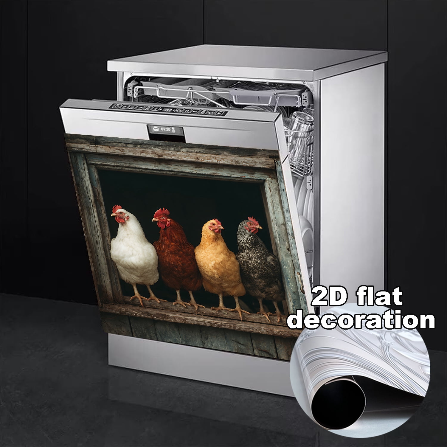 1Pc Retro Four Chick Magnetic Dishwasher & Refrigerator Decal - Easy Stick, Oil-Proof & Stain-Resistant Kitchen Decor, 23x25.6 Inches