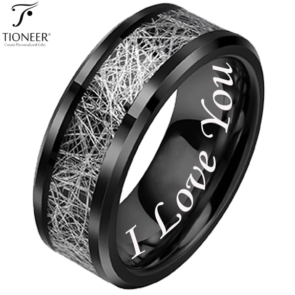 Tungsten 8mm Ring with Sleek Carbon Fiber Inlay in Black IP Finish for Men Women Comfort Fit w/ Free Engraving Options