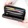 thumbnail image 4 of Cartera de mujer con diseño de gato, monedero de cuero negro (A-5-F6), 4 of 4