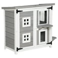 thumbnail image 2 of PawHut 2-Tier Cat House, Outdoor Feral Cat Shelter, with Weather Resistant Roof, Escape Door, PVC Curtain, Glass Window, Grey, 2 of 9