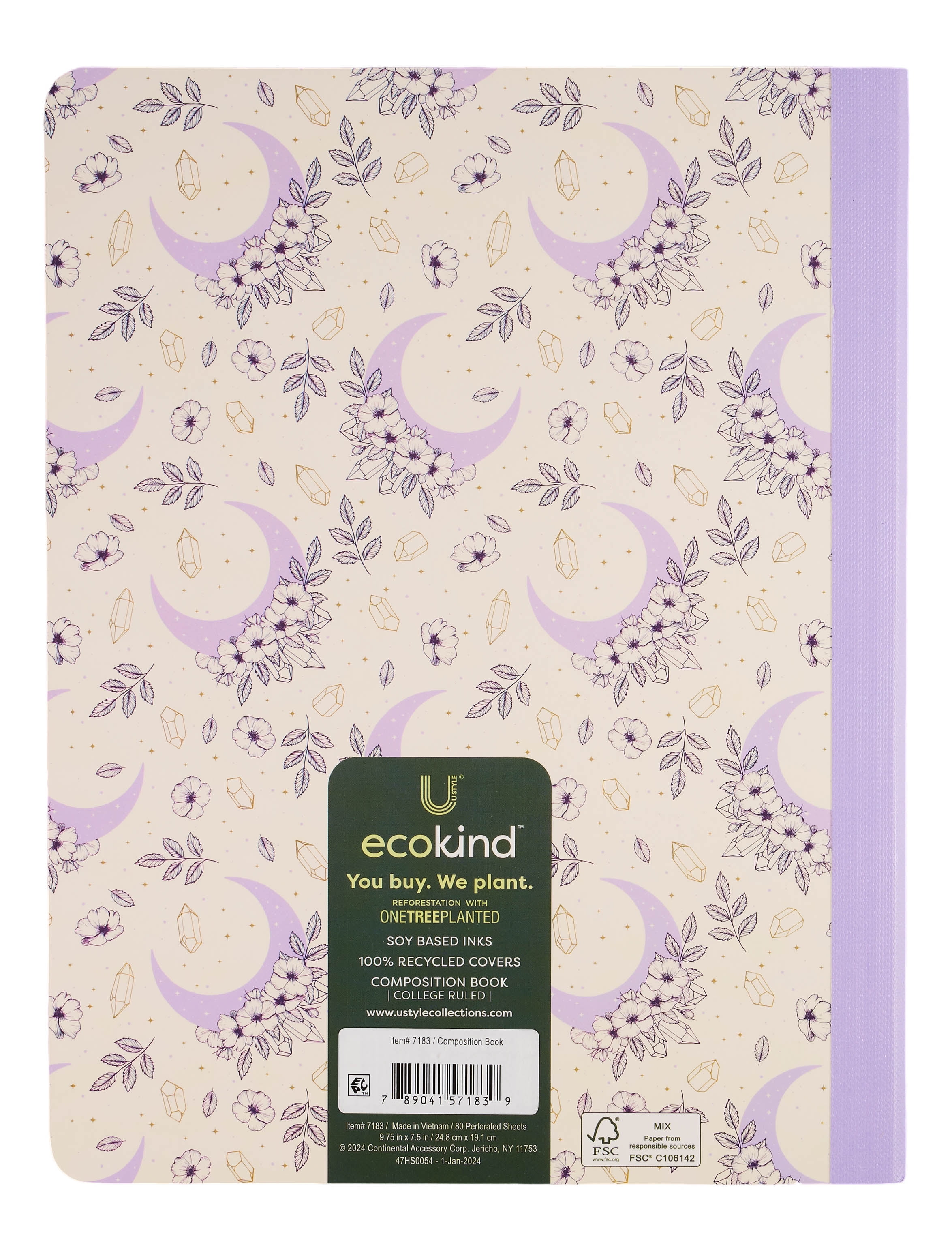 Ecokind by U Style Purple Moon Composition Book, 80 Sheets, College Rule