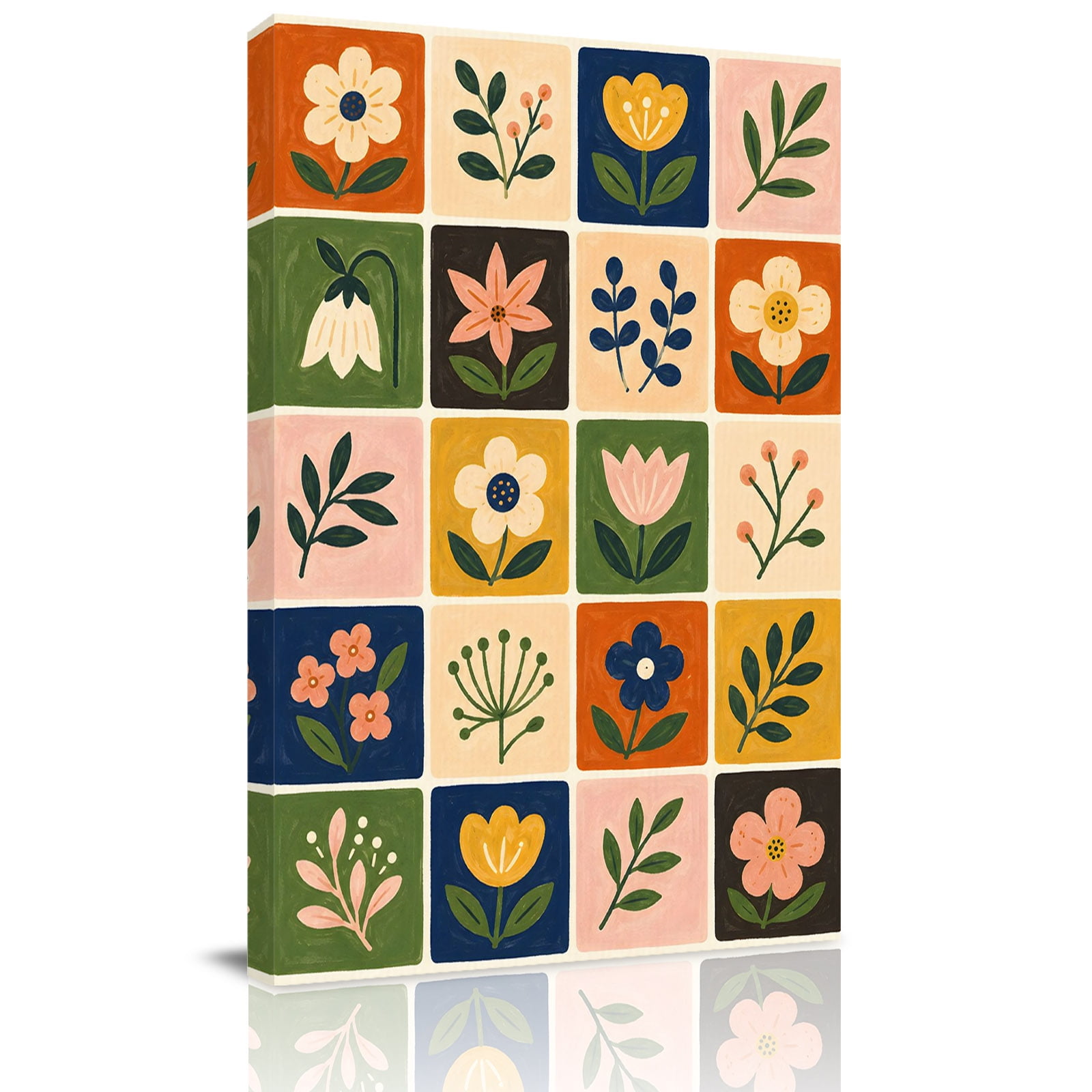 Canvas Wall Art Flowers Patchwork Framed Canvas Prints for Kitchen Bedroom Farmhouse Vintage Botanical Floral Small Gallery Wrapped Wall Decor for Home Office Gifts 8 x12 Ship Next Day